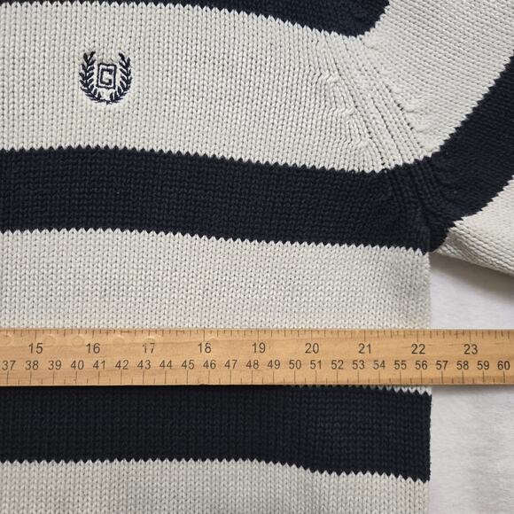 Chaps Mens Y2K Preppy Classic Heritage Striped Quarter Zip Cotton Knit Sweater L - Picture 10 of 11